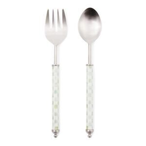 Brand New Mackenzie-Childs Sterling Check Supper Club Salad Serving Set